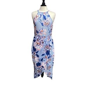 LeShop Blue Floral Halter Tulip Dress Size Large NWT